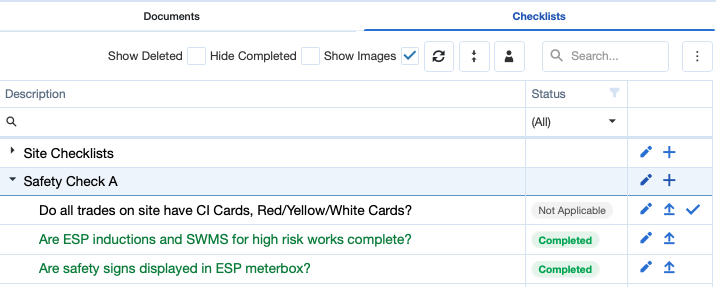Site safety checklist completed against a job in Truth Engine